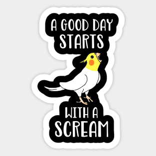 A good day start with a Scream Funny Lutino Cockatiel Birb Sticker